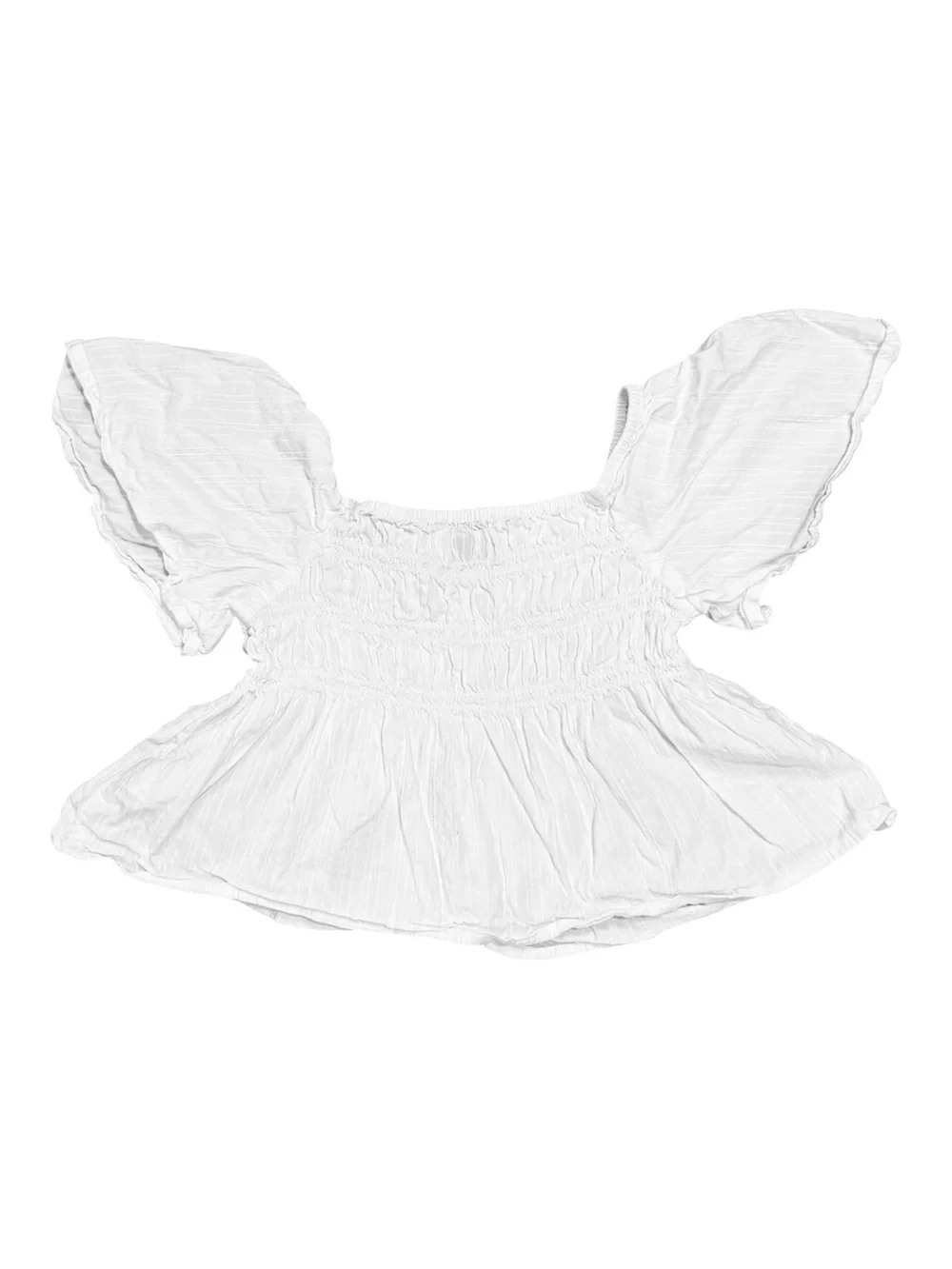 Old Navy | White Smocked Square-Neck Flutter Sleeve Top Girls Size Medium